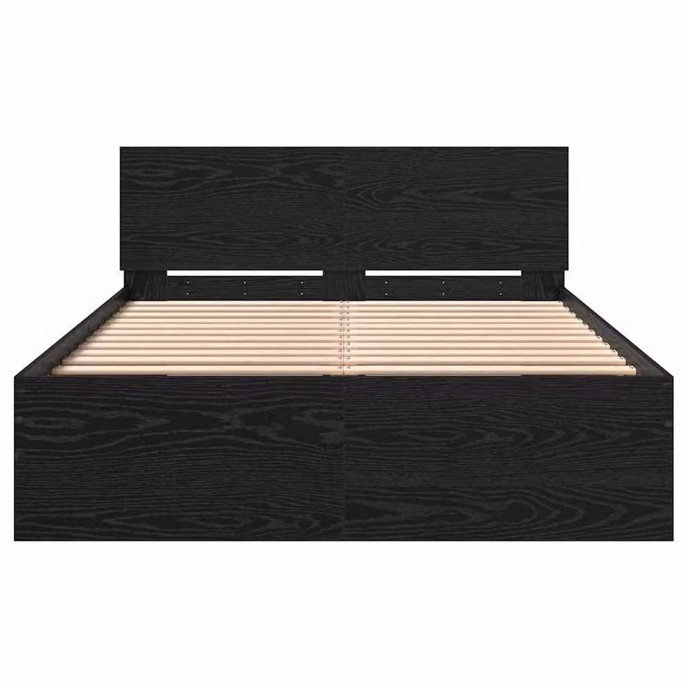 Berkfield Home Classic Solid Wood Bed Frame with Headboard and Lift Up Base, Black Oak, W: 120 cm, L: 190 cm – 4