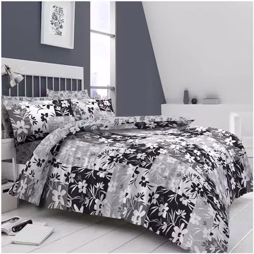 Gaveno Cavailia Jedda Reversible Floral Duvet Cover Set, Grey, W/D/H: 200 x 200 cm with 2 x 50 x 75 cm Pillowcases – 1