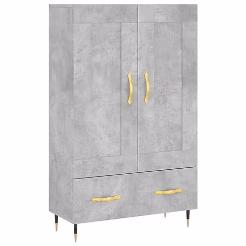 vidaXL Modern Highboard in Concrete Grey with Hinged Doors and Drawers, W/D/H: 69.5 x 31 x 115 cm