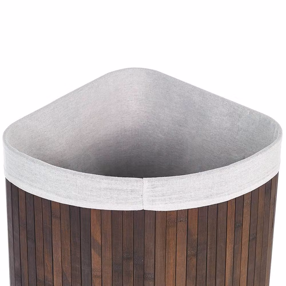Wyld and Coco Triangular Bamboo Laundry Basket with Lid and Removable Fabric Liner in Brown – 4