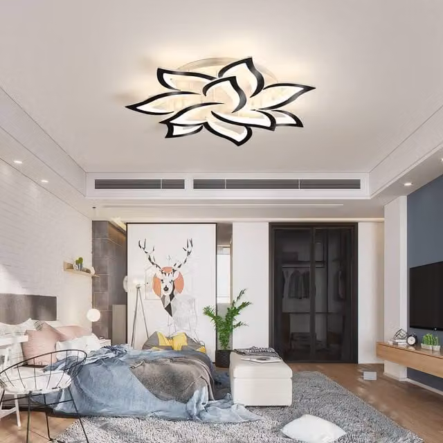 NIVOR 70W Dimmable LED Ceiling Light, 10-Leaf Acrylic Chandelier with Remote Control, Black, Diameter: 85 cm – 1