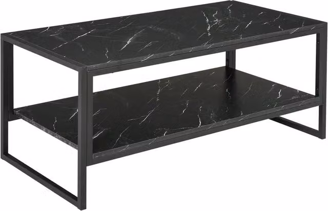 HOMCOM Modern Square Two-Tier Coffee Table in Black with Glossy Abstract Finish, W/D/H: 100 x 100 x 45 cm