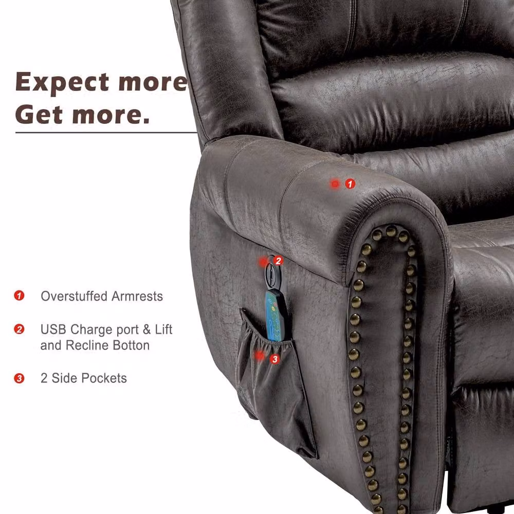 Matteo Heavy Duty Faux Leather Electric Power Lift Massage Recliner in Grey – 2