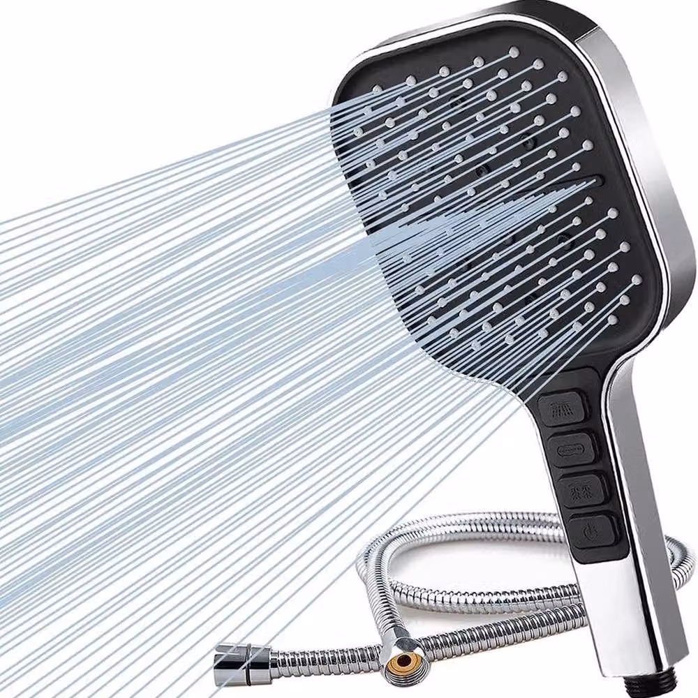 EONLION Large Handheld Shower Head with 2m Hose in Silver and Chrome with Rain and Massage Settings – 3