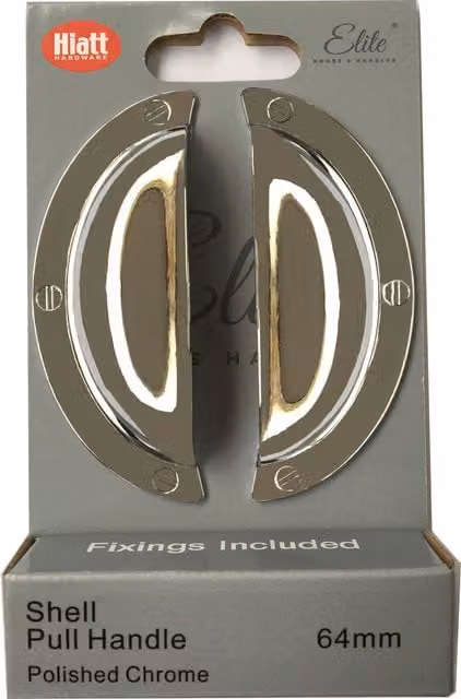 Elite Knobs & Handles Pack of 2 Shell Cup Cabinet Pull Handles in Polished Chrome Silver