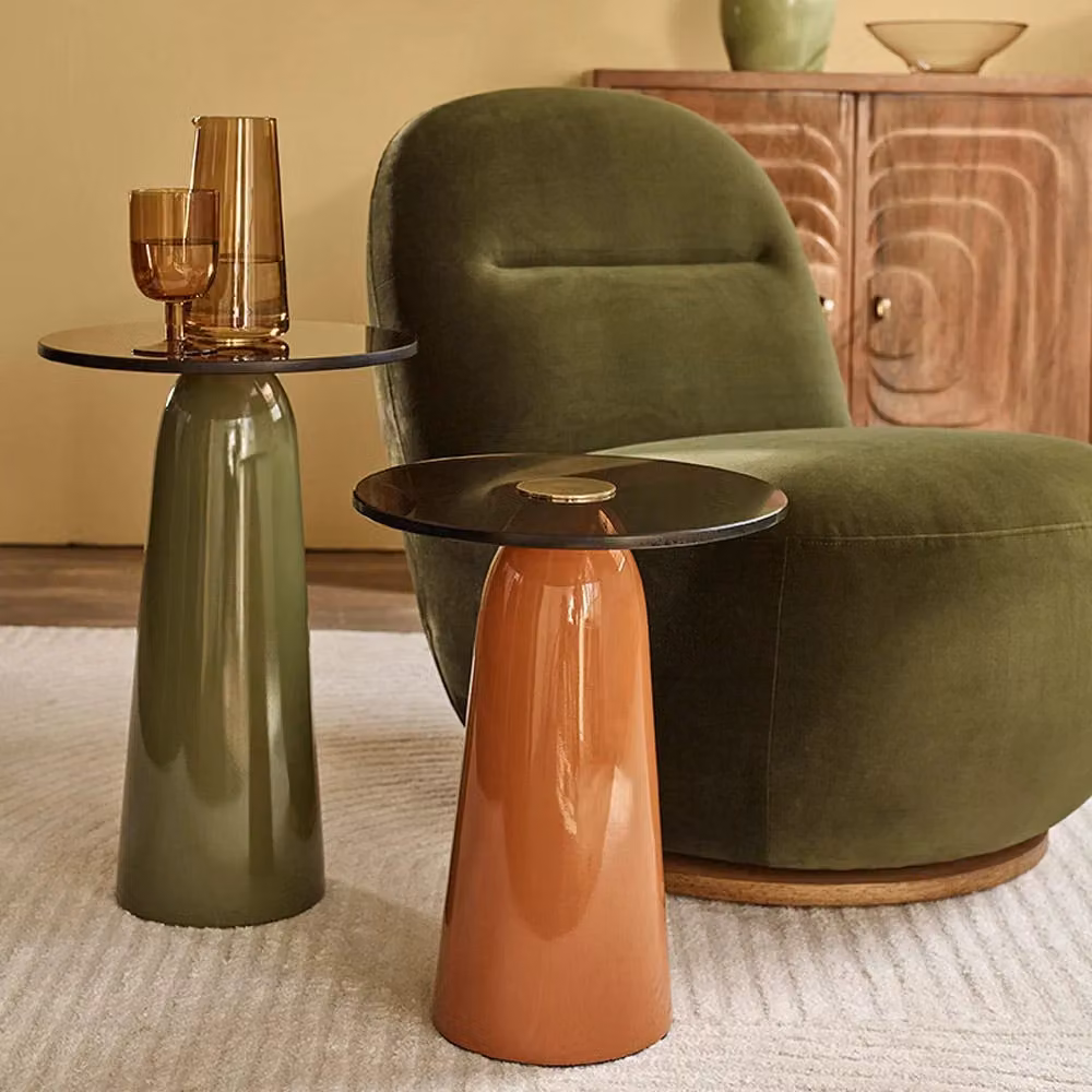 Atkin and Thyme Ida Round Glass and Metal Side Table in Green and Yellow
