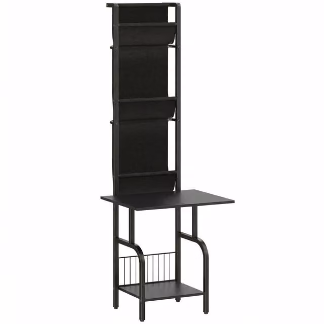 HOMCOM Black Vinyl Record Player Stand with Oxford Fabric Pockets and Bottom Shelf – 1