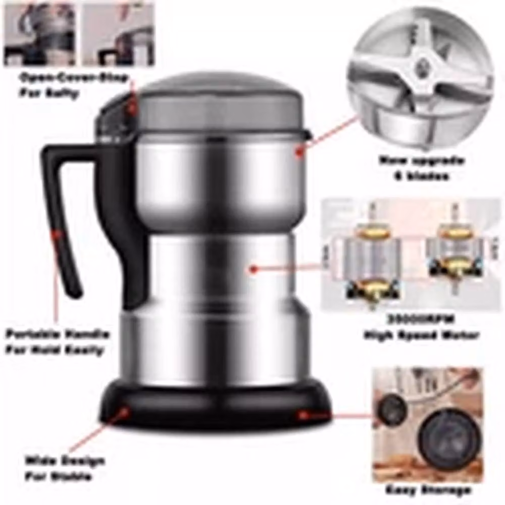 EONLION 400W Electric Coffee Bean, Nut and Spice Grinder in Silver Stainless Steel – 3