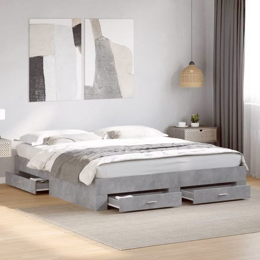 Berkfield Home Modern Bed Frame with Drawers in Grey, W/D/H: 200 x 200 x 32 cm – 2