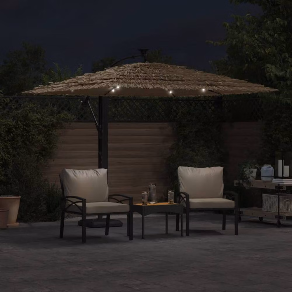 Berkfield Home Garden Parasol with LEDs and Steel Pole, Brown, W/D/H: 246 x 246 x 230 cm – 3
