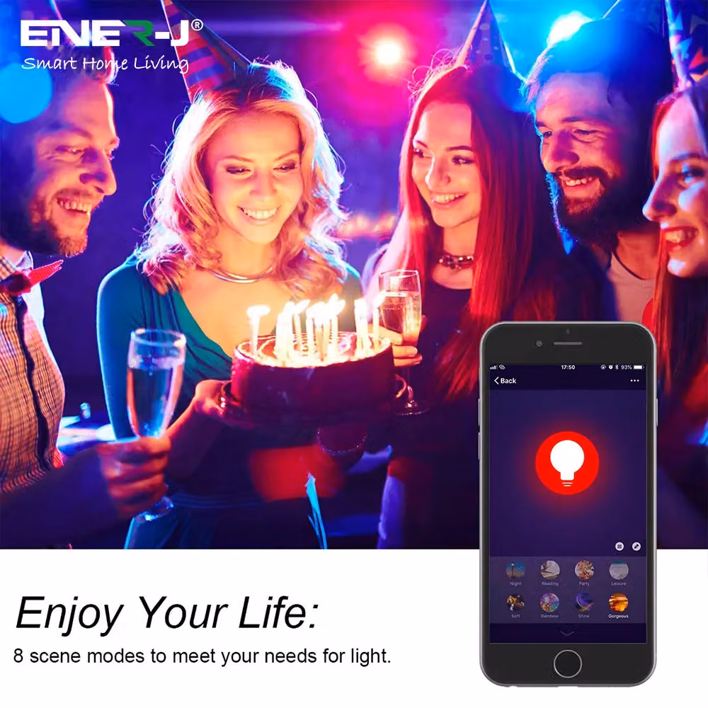 ENER-J Smart WiFi A60 GLS LED Bulb 3 Pack, B22, 9W RGBW Multicolour and White, Dimmable – 3
