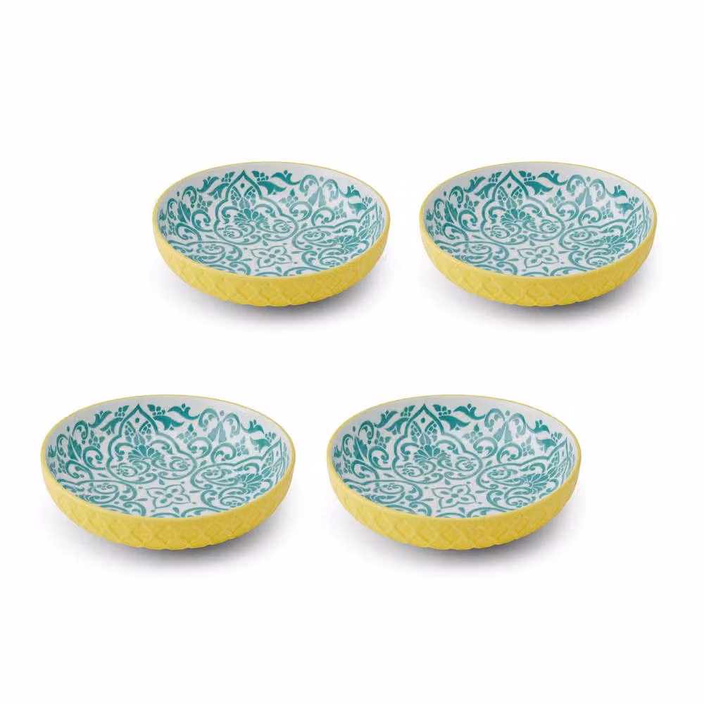 Mikasa Set of 4 Yellow and Blue Geometric Stoneware Round Pasta Bowls, 900ml – 2