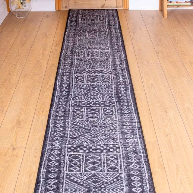 runrug Afrikans Hallway Carpet Runner Rug in Black, W/D: 100 x 330 cm – 1