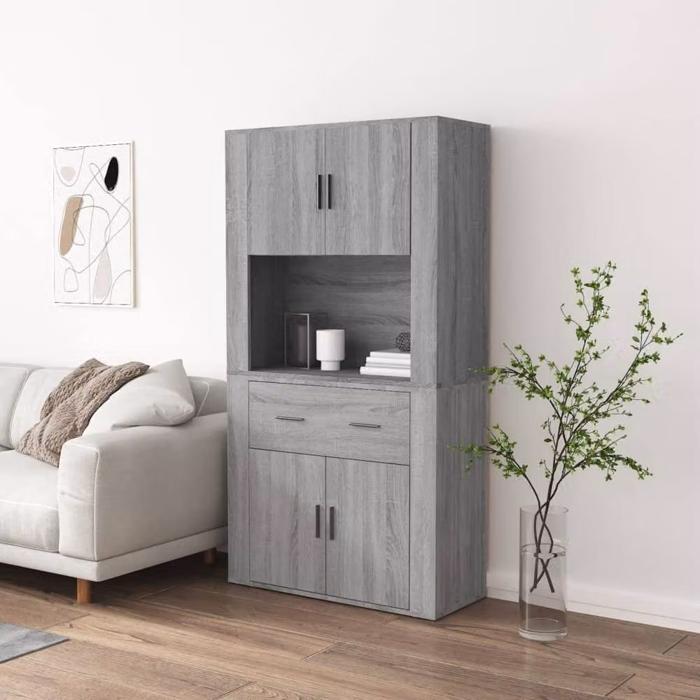 Berkfield Home Grey Sonoma Modern Wall Mounted Highboard with Hinged Doors and Drawers – 2