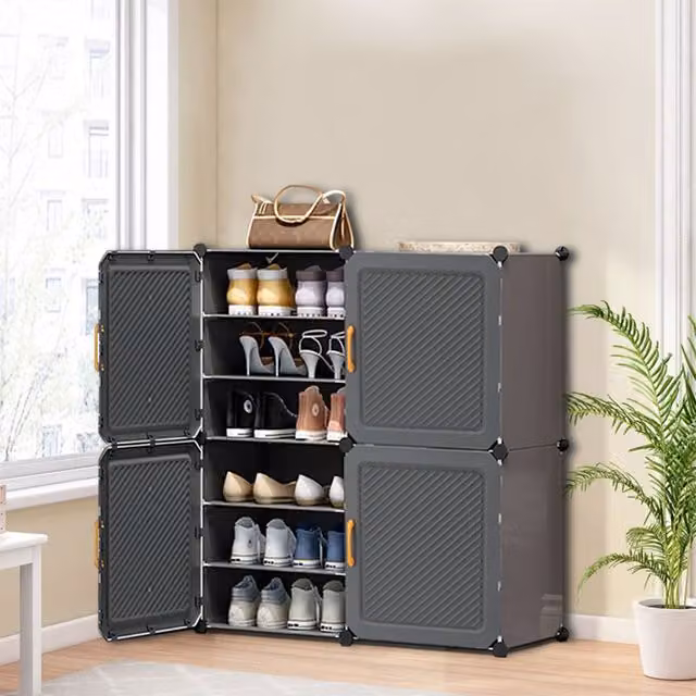 Living and Home 6 Tier Large Capacity 4-Door Shoe Cabinet in Dark Grey – 1