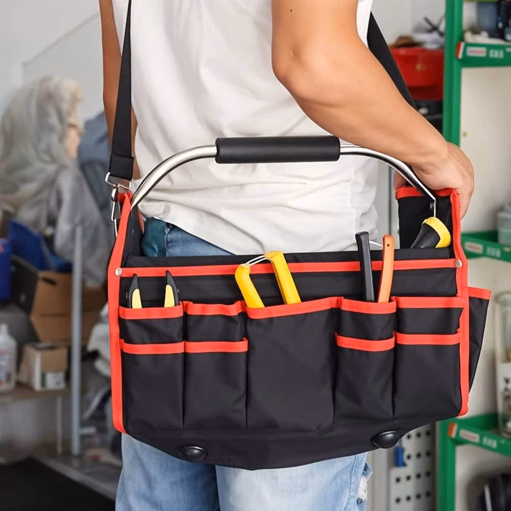 EONLION Heavy Duty Open Tote Electrician Tool Bag with Shoulder Strap, Black – 4