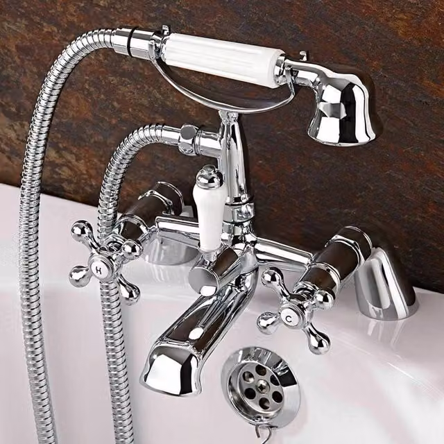 NESTLUNE Traditional Two-Handle Bath Filler Shower Mixer Tap in Silver, W: 1000 cm, H: 52 cm