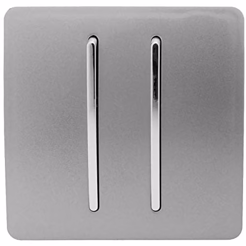 Trendi 2 Gang 2 Way 10 Amp Screwless Raised Front Plate Light Switch in Light Grey with Chrome Rocker