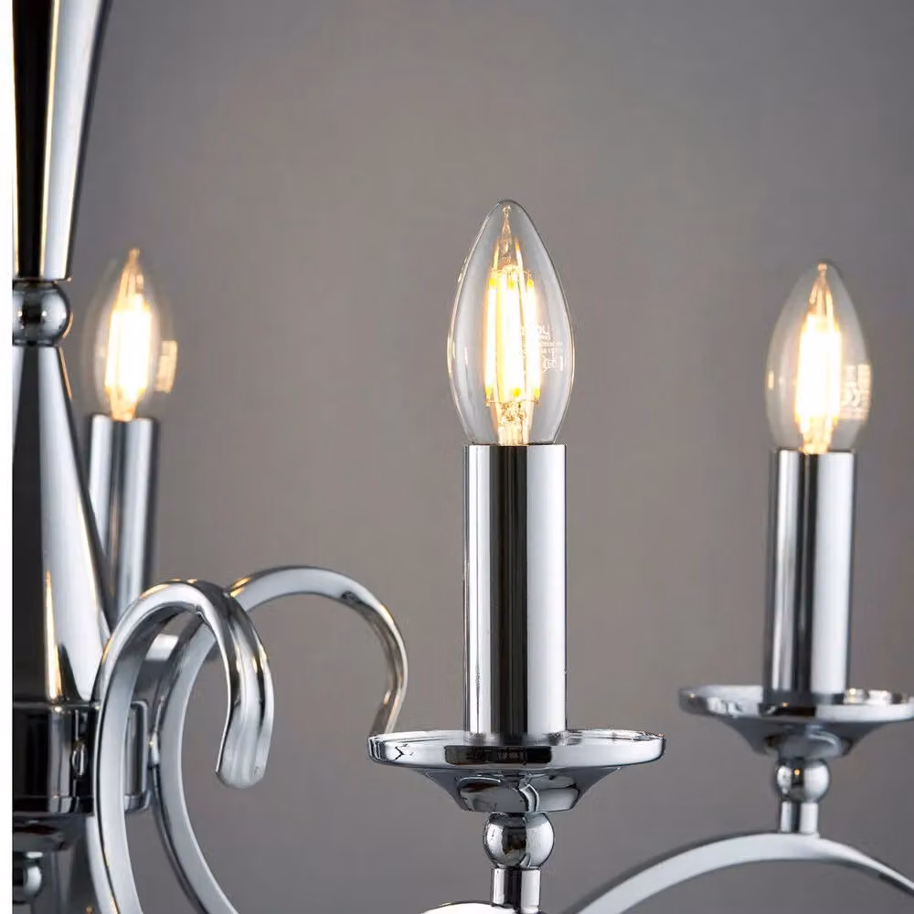 Loops 5 Light Chrome Hanging Flush Ceiling Pendant Chandelier Classic Metal Suspended Lamp with E14 Bulb Holders – 3