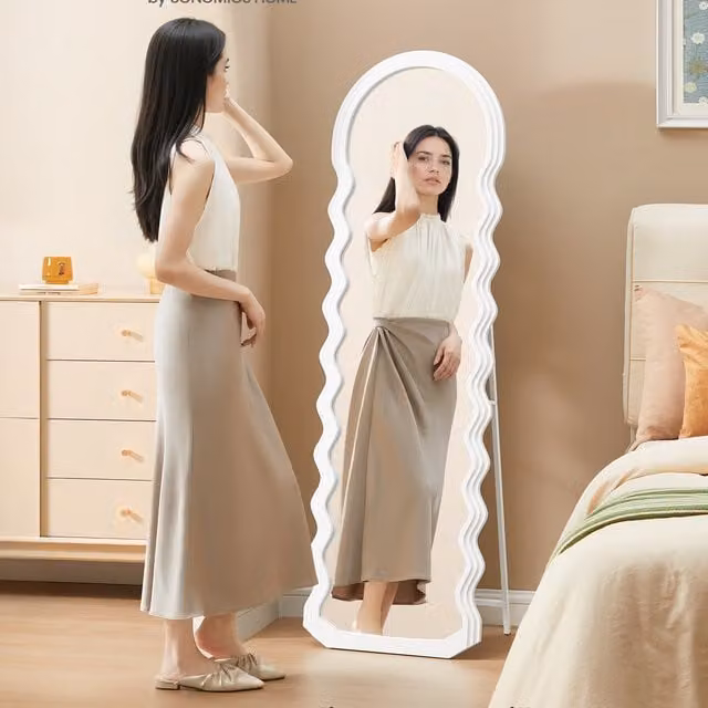 SONGMICS Irregular Wavy Full Length Mirror, White, H 160 x W 50 cm