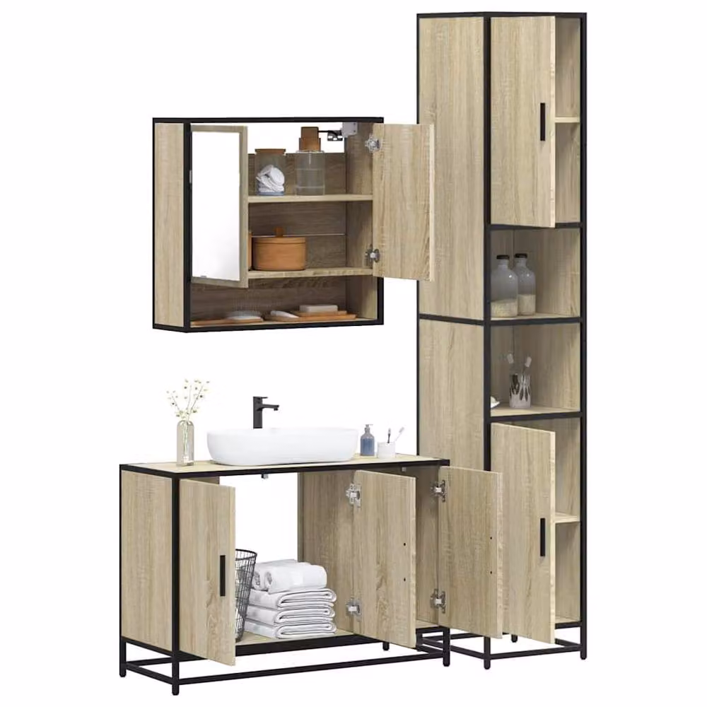 Berkfield Home 3 Piece Industrial Bathroom Furniture Set in Sonoma Oak and Brown – 2