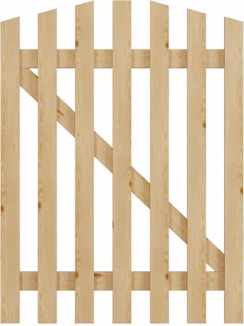 Darphe Classic Ledge and Braced Wooden Garden Gate with Pointed Top in Light Yellow/Beige, W: 90 cm, H: 120 cm