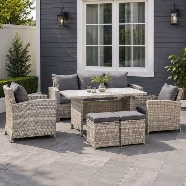 STILVORA Modern Grey Sofa with Rattan Design – 1