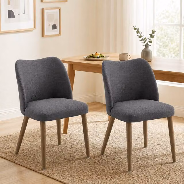 STILVORA Set of 2 Modern Grey Fabric Dining Chairs with Padded Seats and Rubberwood Legs – 1