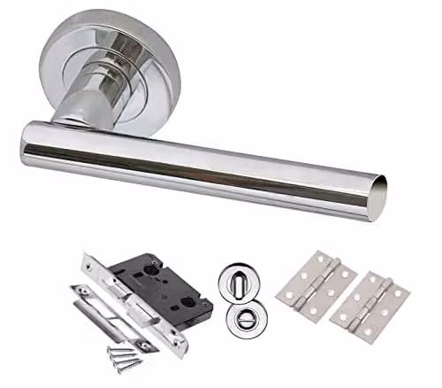 Golden Grace Polished Chrome T-Bar Door Handle and Bathroom Toilet Lock Set
