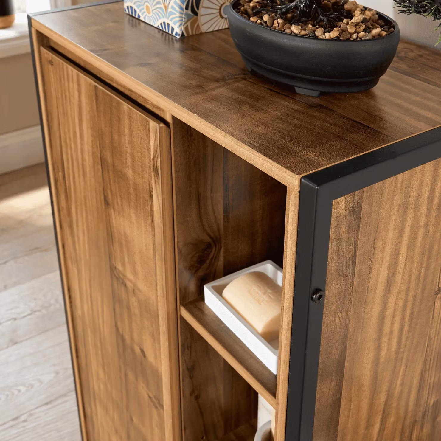 Home Source Locastra Oak Bathroom Cabinet Storage Organiser with Hinged Door and Internal Shelves, W/D/H: 50 x 28 x 80 cm – 3