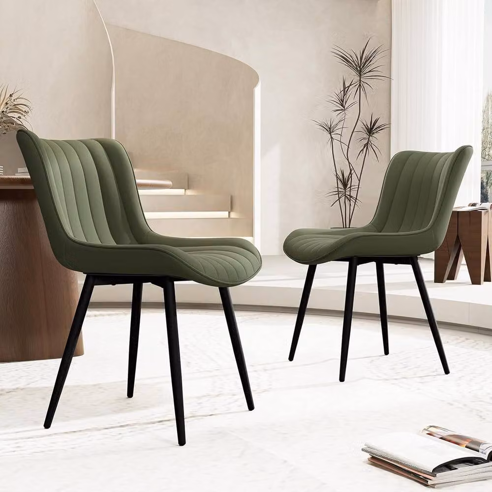 Xample Set of 2 Modern Padded Dining Chairs in Green Synthetic Leather with Metal Legs – 2