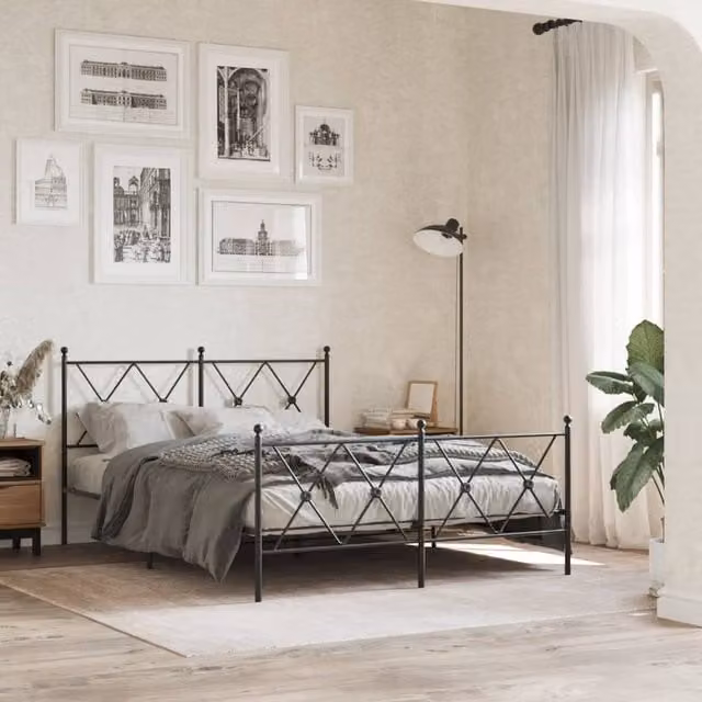 Berkfield Home Metal Bed Frame with Footboard, Black, W/D/H: 140 x 190 cm