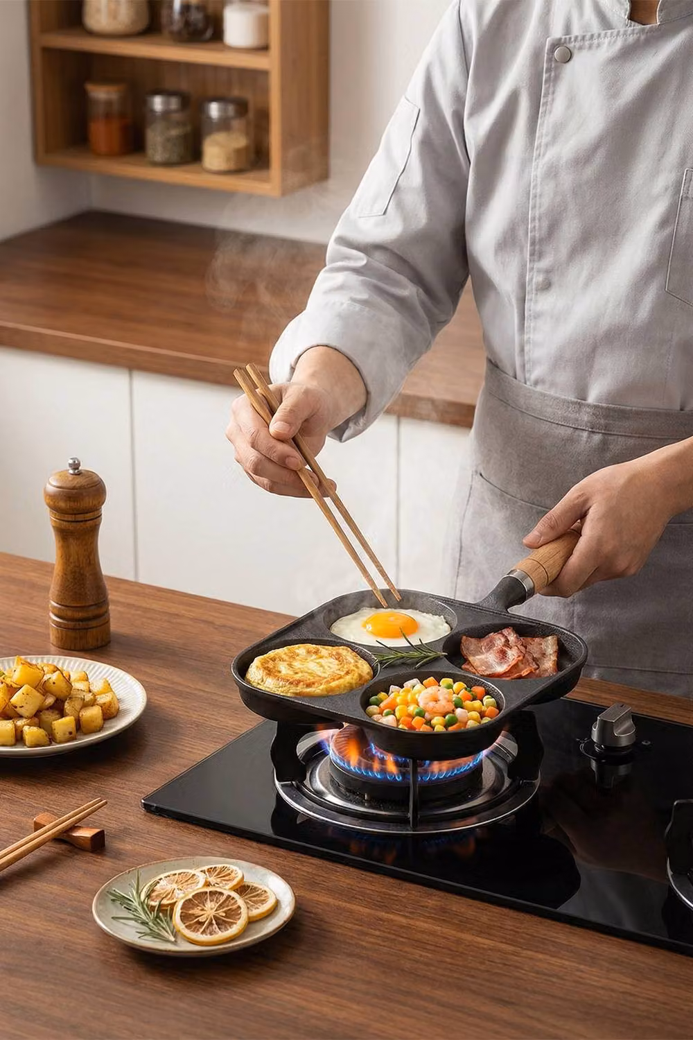 Garden Sanctuary Uncoated Cast Iron 4-Hole Frying Pan in Black – 2