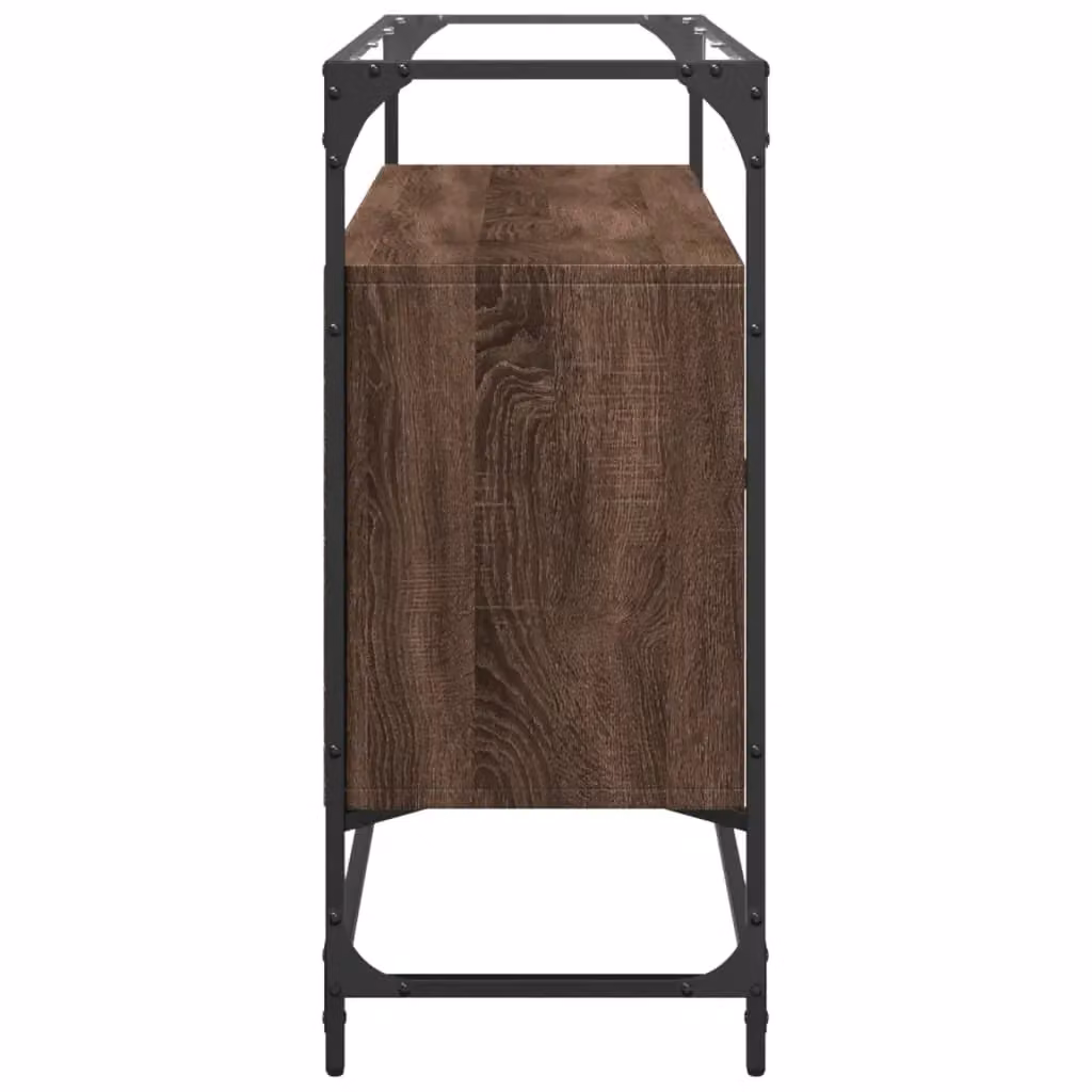 Berkfield Home Sideboard in Brown Oak with Glass Top, W/D/H: 98 x 35 x 81 cm – 4