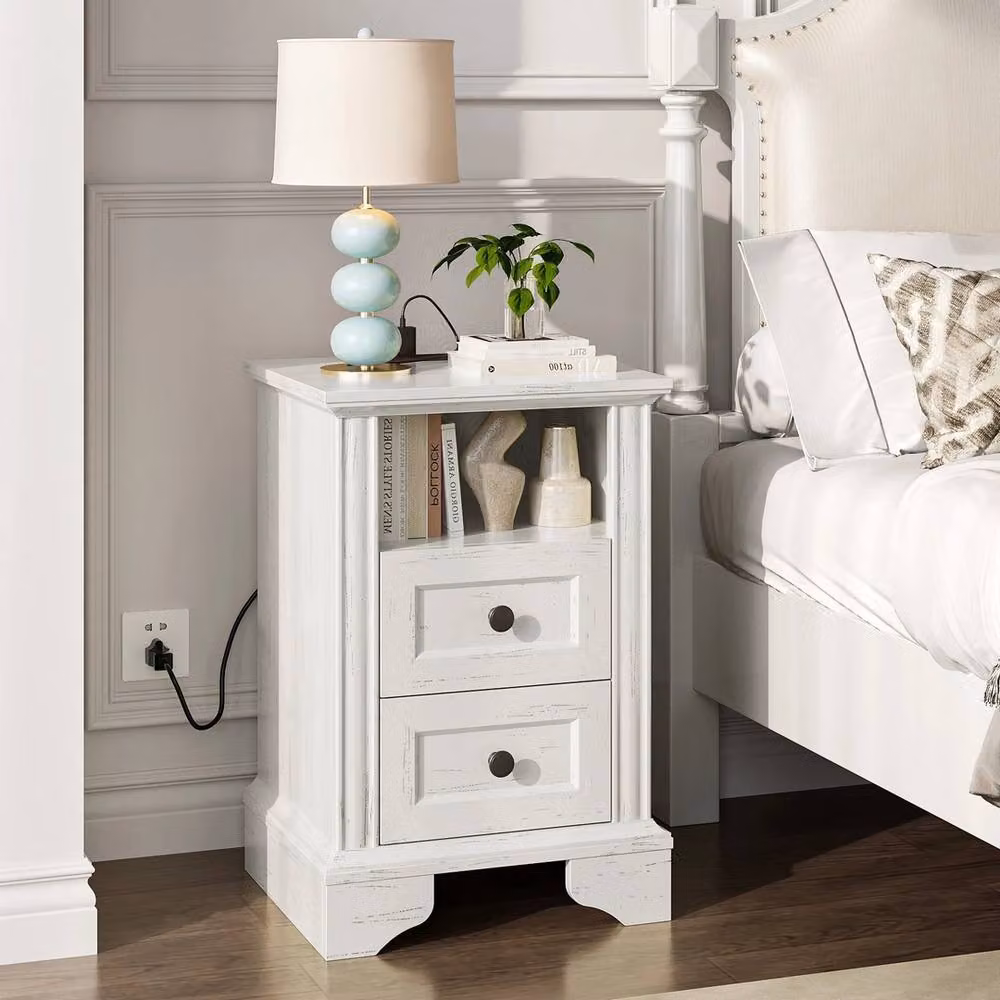 FORGEVIO White 2 Drawer Bedside Table and Nightstand Storage Cabinet – 3