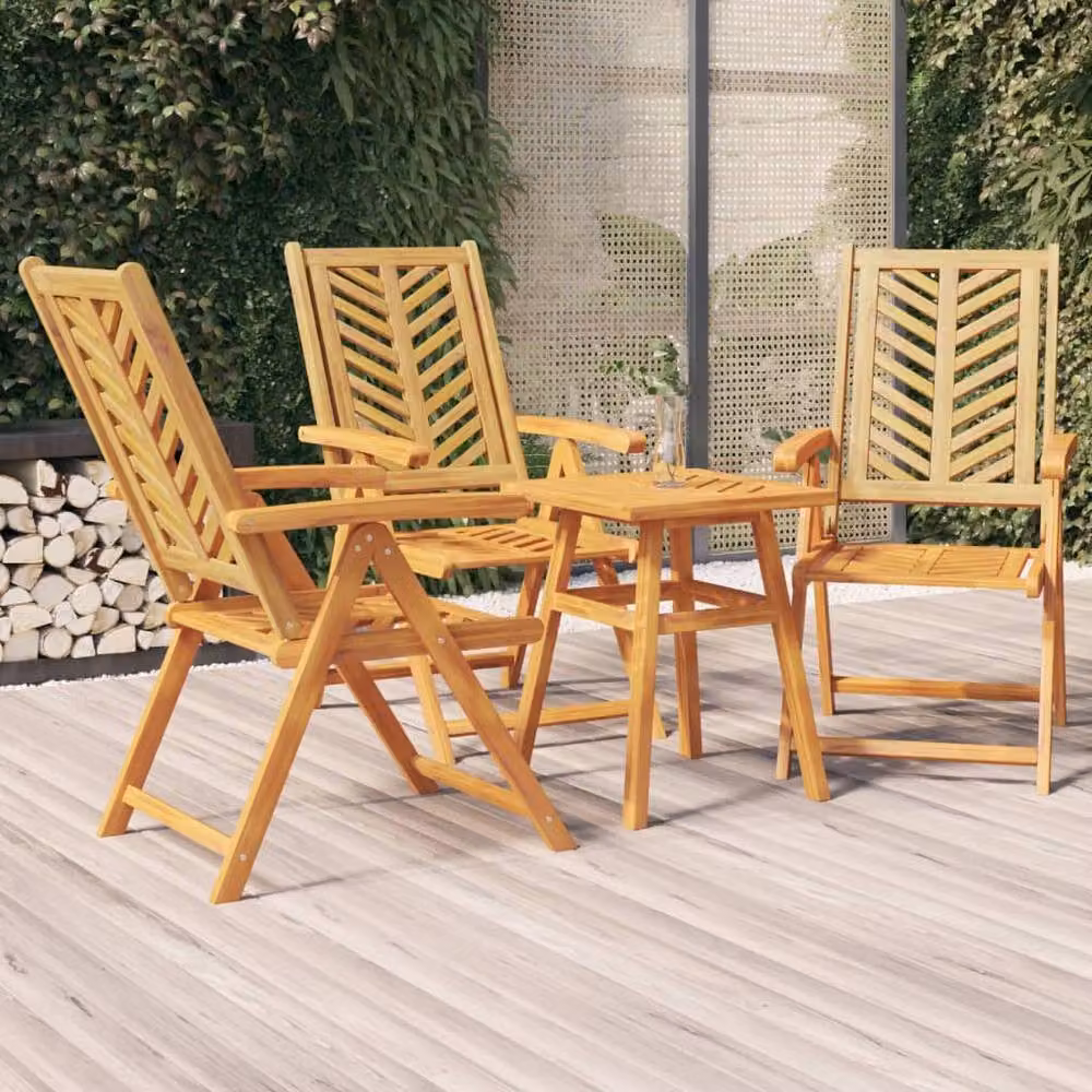 Berkfield Home Set of 3 Reclining Acacia Wood Garden Chairs in Brown – 2