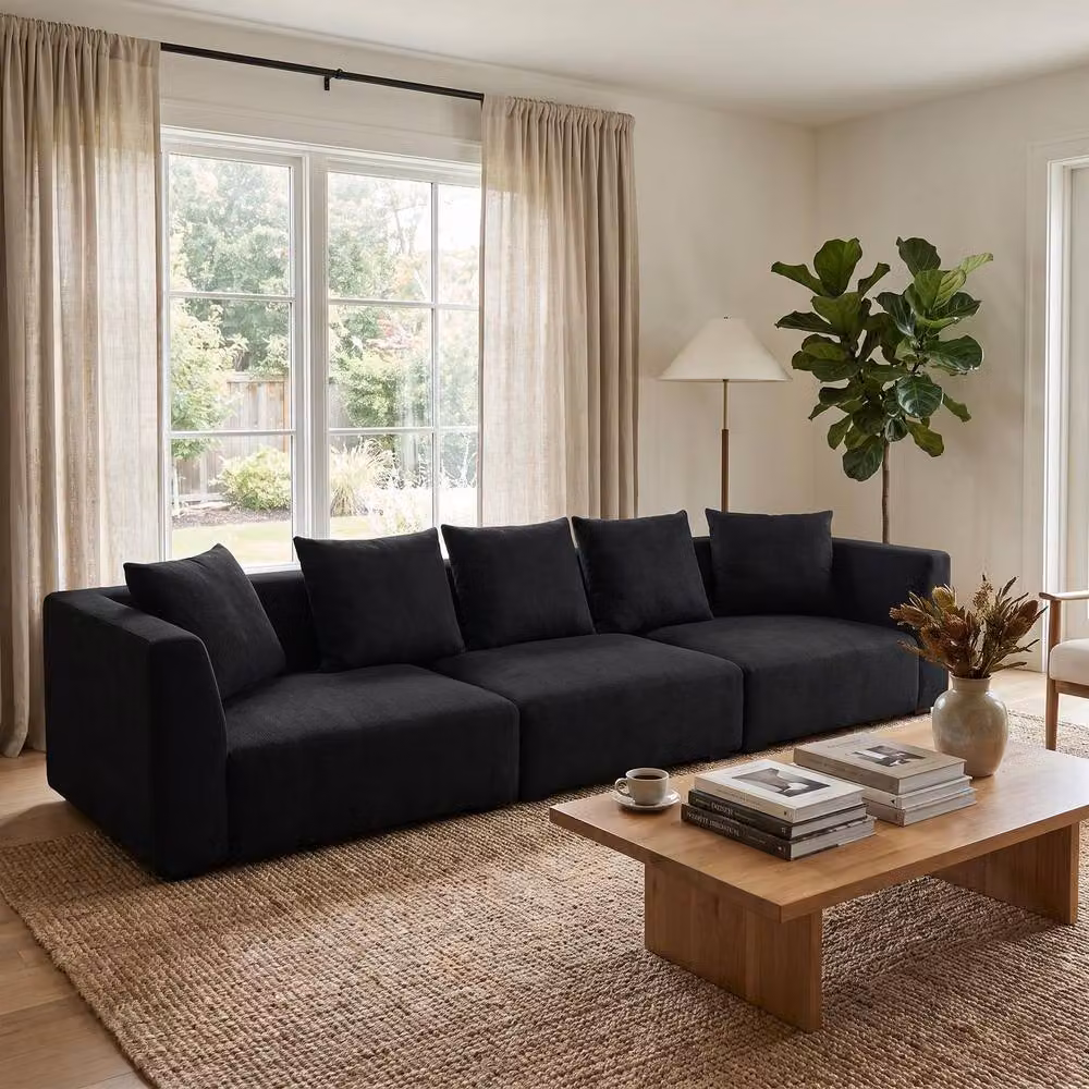 Abakus Direct Tokyo 5 Seater Sofa in Soft Sand and Black Basket Weave Fabric with Deep Seats – 2