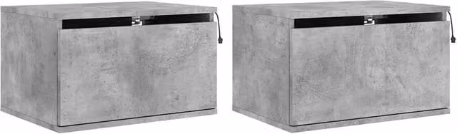 Berkfield Home Wall-mounted Bedside Cabinets with Integrated LED Lights, 2 Pack, Concrete Grey