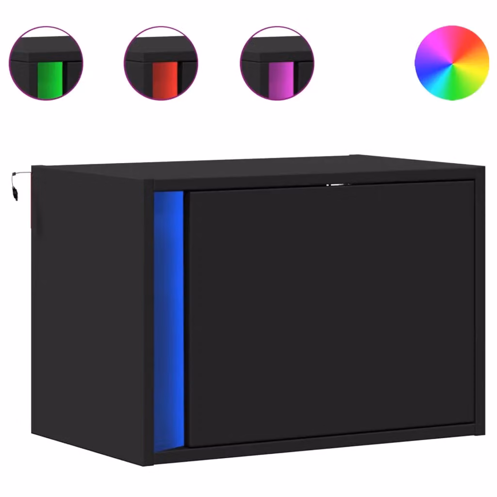 Berkfield Home Set of 2 Wall-mounted Bedside Cabinets with Integrated LED Lights in Black – 2