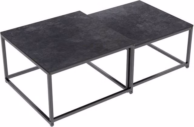 FORGEVIO Set of 2 Black Square Nesting Coffee Tables with Marble Effect Tops – 1