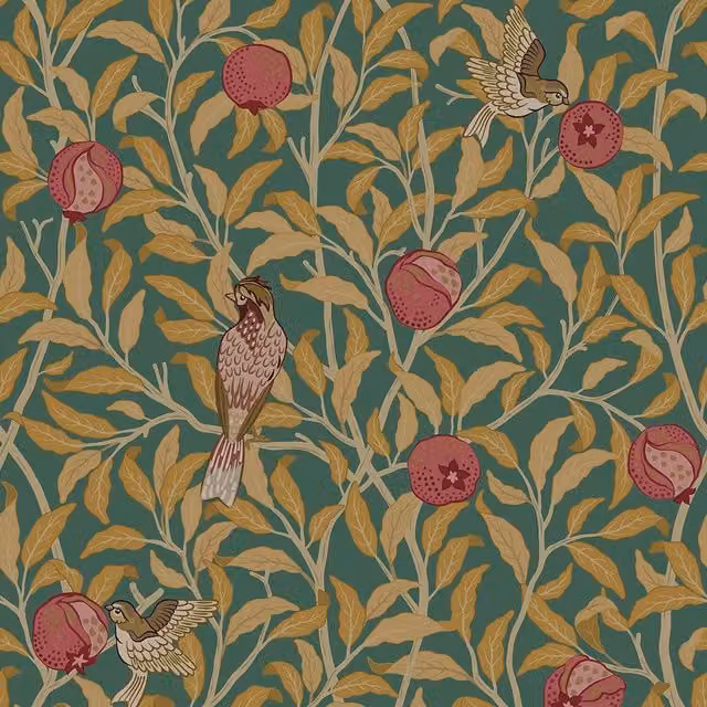 I Love Wallpaper Beauty of Nature Art Nouveau Floral Wallpaper in Green and Yellow