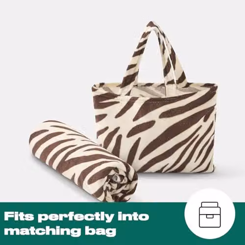 OHS Brown Zebra Print Microfibre Beach Towel with Bag, Quick-Drying and Absorbent, W: 75 cm x L: 215 cm – 4