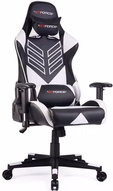 GTFORCE Pro ST Reclining Sports Racing Gaming Chair in White with Synthetic Leather and Height Adjustment