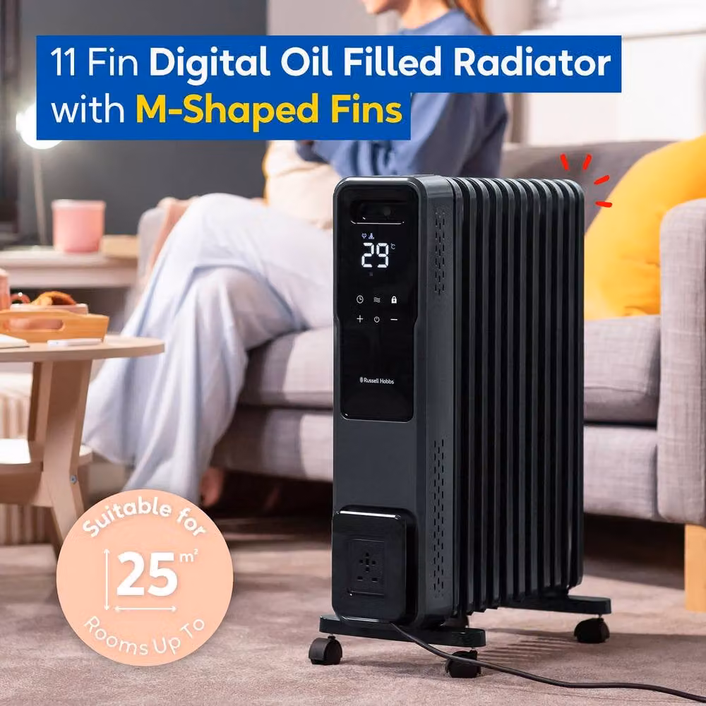 Russell Hobbs 2500W 11 Fin Oil Filled Radiator Black RHOFR2500-M-D – 3