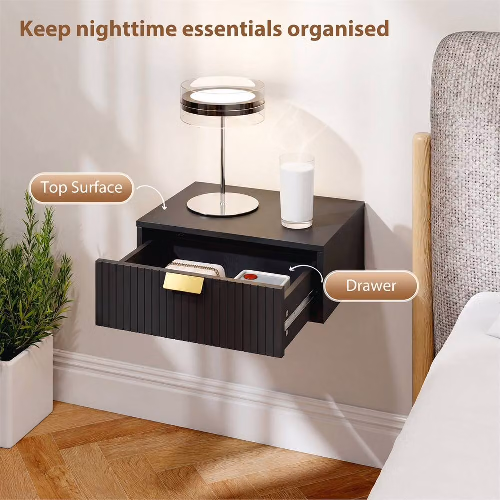 EONLION Set of 2 Black Floating Nightstands – 3