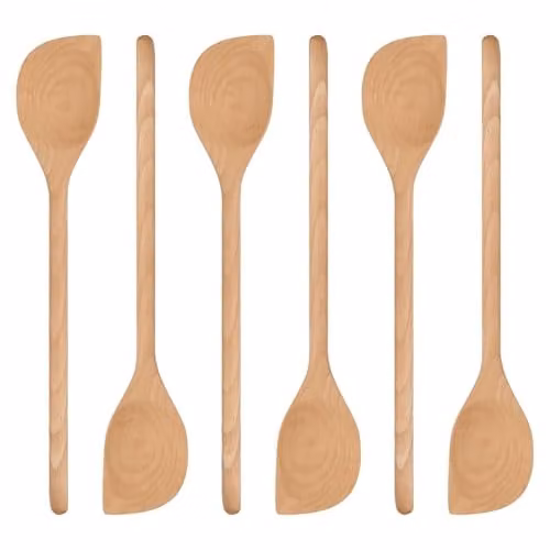 Argon Tableware Brown Wooden Cooking Spoon Set, Pack of 6, Heat Resistant and Non-Scratch, Length: 30 cm
