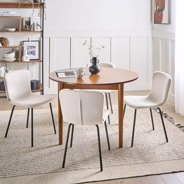 Wyld and Coco Set of 4 Modern Fabric Dining Chairs in Light Beige with Black Metal Legs – 1