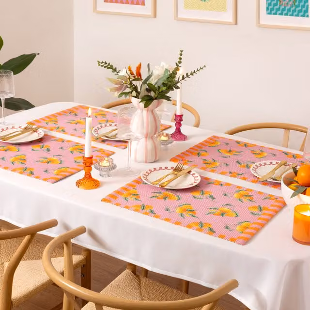 Make it a Home Striped Mediterranean Rectangular Indoor-Outdoor Placemats, Set of 4, Orange and Pink