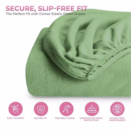 Snug City Teddy Fleece Extra Deep Fitted Sheet, Green, Super King, 200 x 200 cm, 30 cm Depth – 4