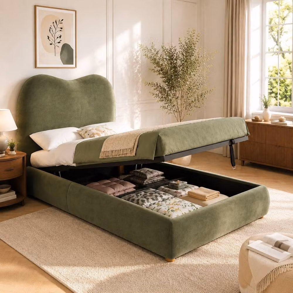 Rolipo Green Velvet Single Bed with Hydraulic Storage W/D/H: 90 x 190 cm – 2